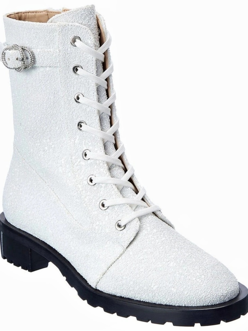 Stuart Weitzman CRSTL BCKL LCEUP BTI Combat Boots in White US 8.5 NWT